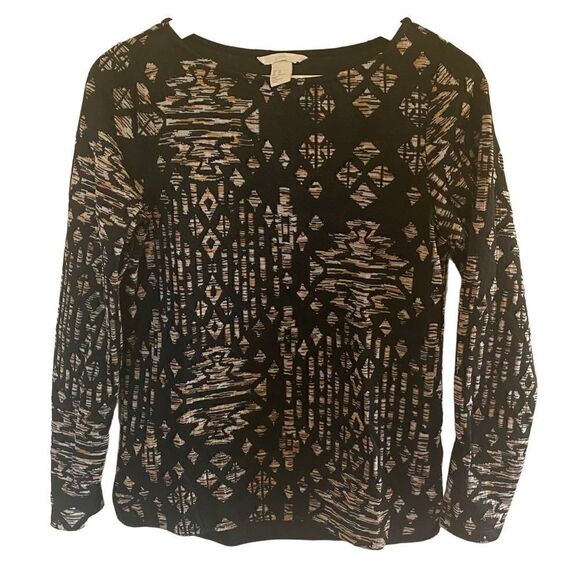 H&M Aztec print XS black tan white long sleeve boho crew - Picture 1 of 9